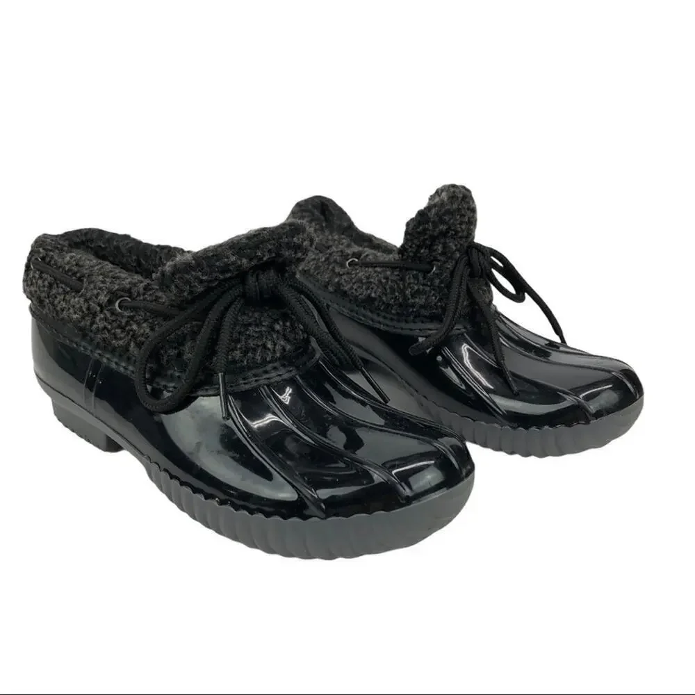 Dakota Shearling Patent Leather Black Duck Slip On Low Top Boots Shoes Size 6.5